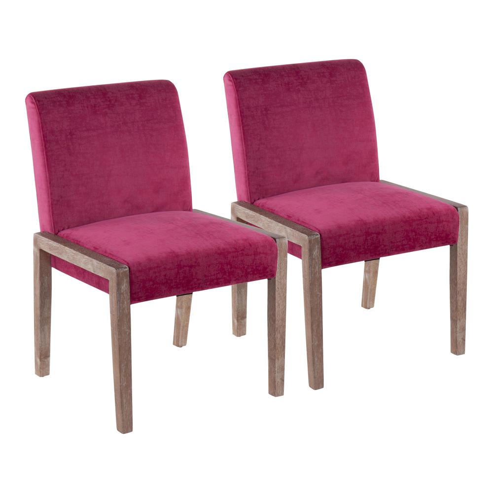 White Washed Wood, Crushed Hot Pink Velvet Carmen Chair - Set of 2. Picture 1