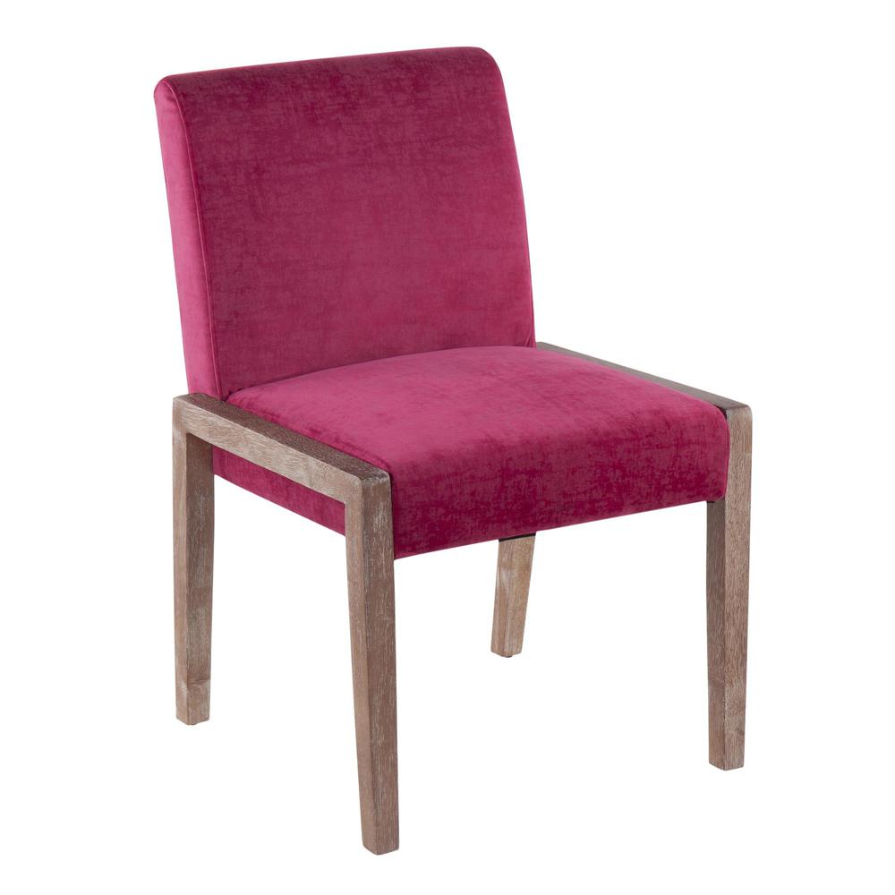 White Washed Wood, Crushed Hot Pink Velvet Carmen Chair - Set of 2. Picture 2