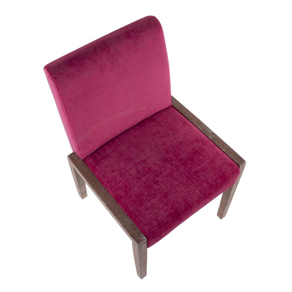 White Washed Wood, Crushed Hot Pink Velvet Carmen Chair - Set of 2. Picture 7