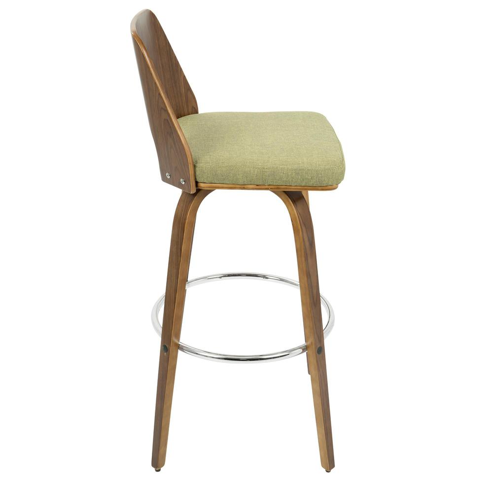 Trilogy Mid-Century Modern Barstool in Walnut and Green Fabric - Set of 2. Picture 4