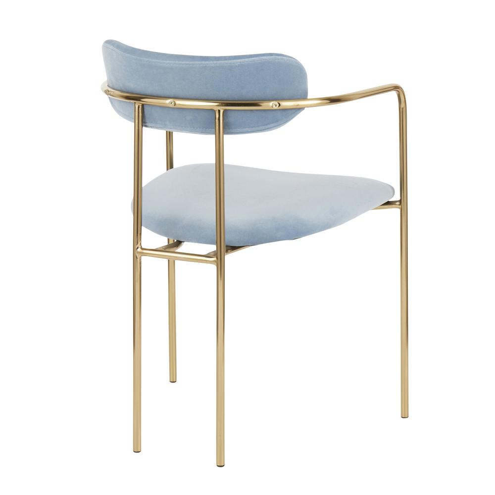 Demi Contemporary Chair in Gold Metal and Light Blue Velvet - Set of 2. Picture 4