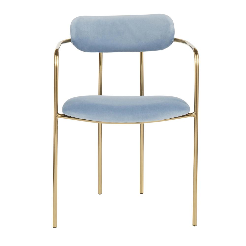 Demi Contemporary Chair in Gold Metal and Light Blue Velvet - Set of 2. Picture 6