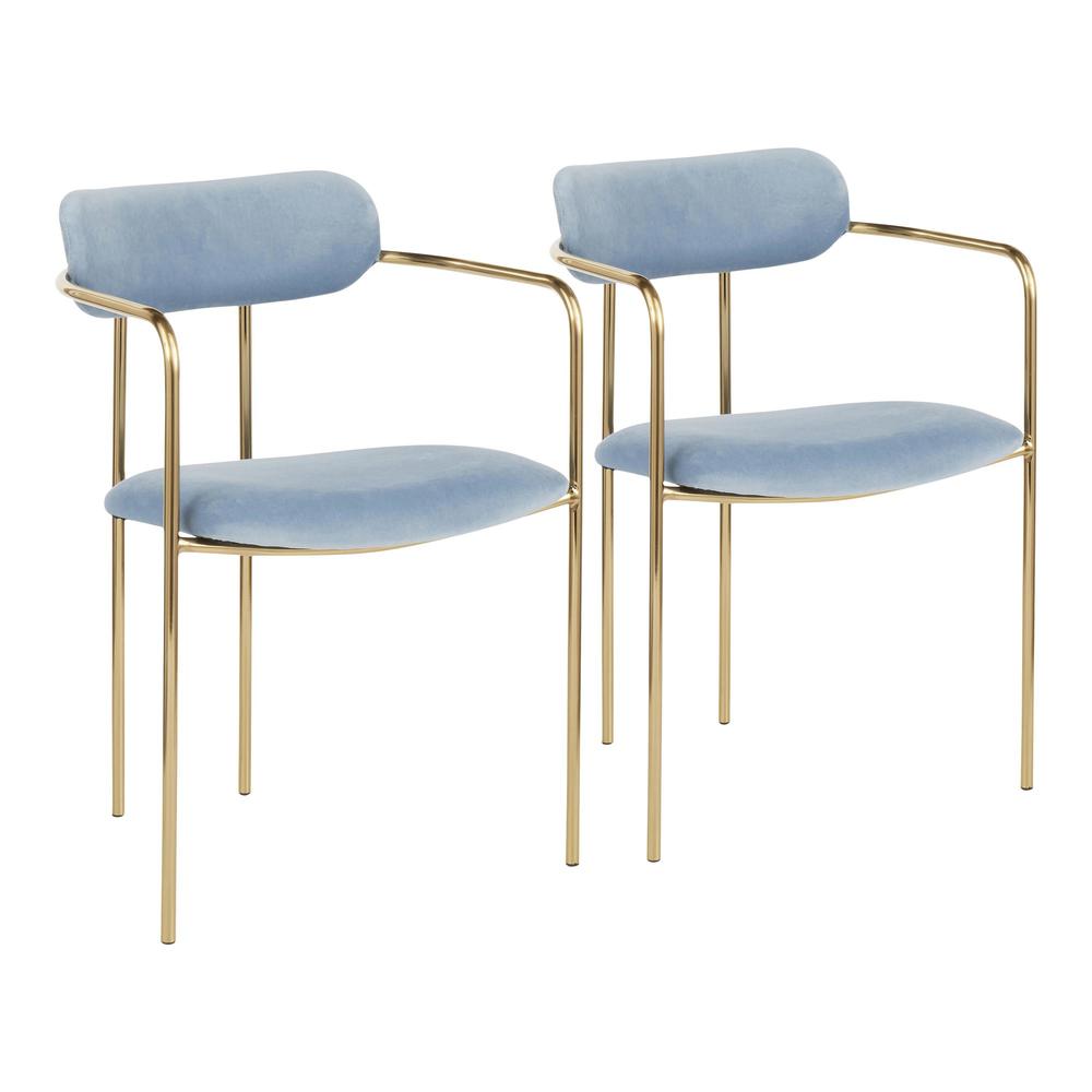 Demi Contemporary Chair in Gold Metal and Light Blue Velvet - Set of 2. Picture 1