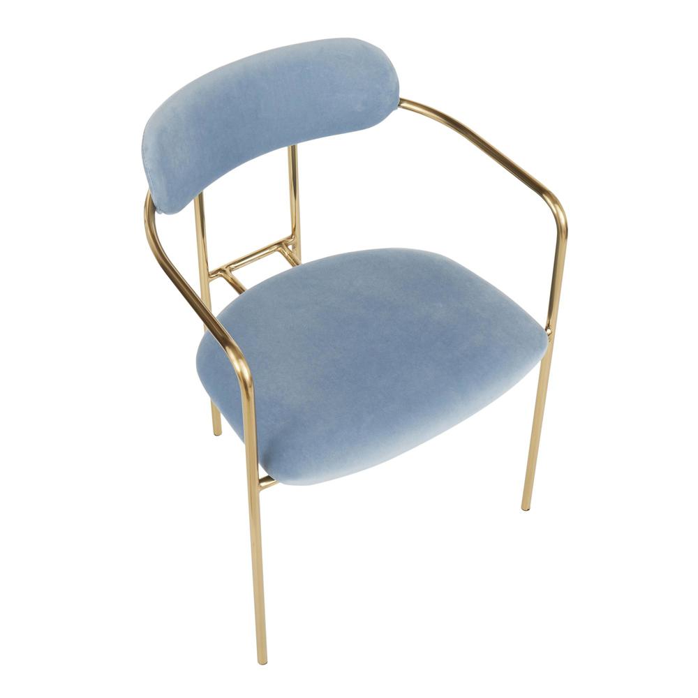 Demi Contemporary Chair in Gold Metal and Light Blue Velvet - Set of 2. Picture 7