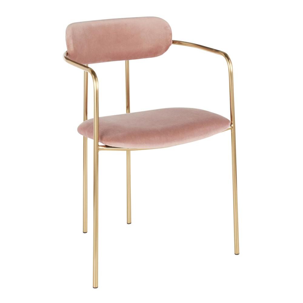 Gold Metal, Pink Velvet Demi Chair - Set of 2. Picture 2