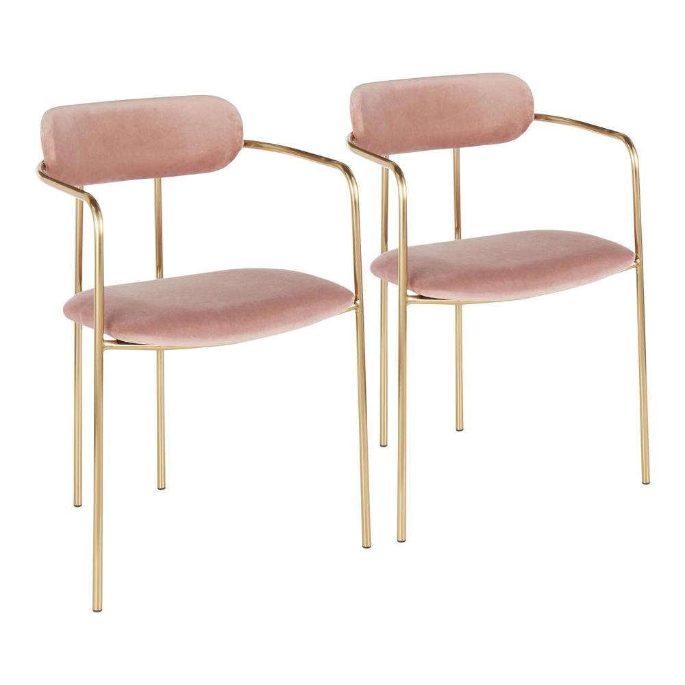 Gold Metal, Pink Velvet Demi Chair - Set of 2. Picture 1