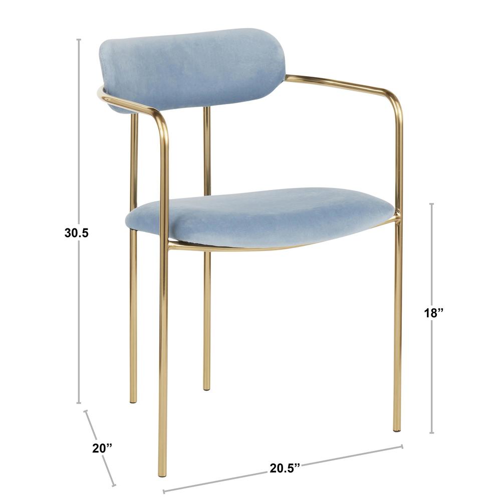 Demi Contemporary Chair in Gold Metal and Light Blue Velvet - Set of 2. Picture 8