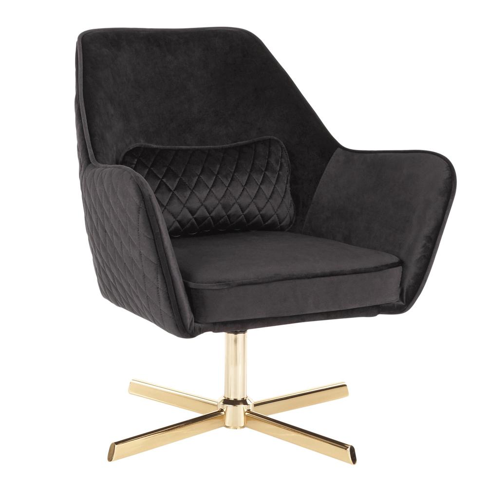 Diana Contemporary Lounge Chair in Gold Metal and Black Velvet. Picture 1