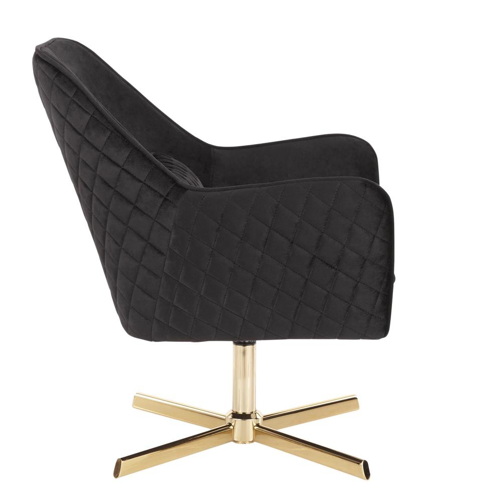 Diana Contemporary Lounge Chair in Gold Metal and Black Velvet. Picture 2