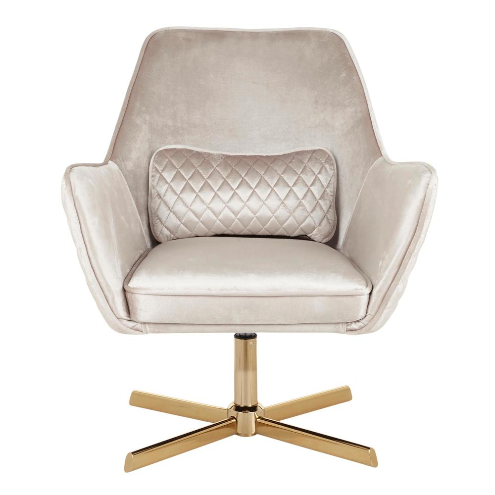 Diana Contemporary Lounge Chair in Gold Metal and Cream Velvet. Picture 5