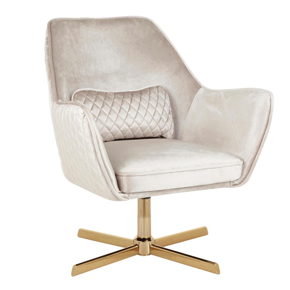 Diana Contemporary Lounge Chair in Gold Metal and Cream Velvet. Picture 1