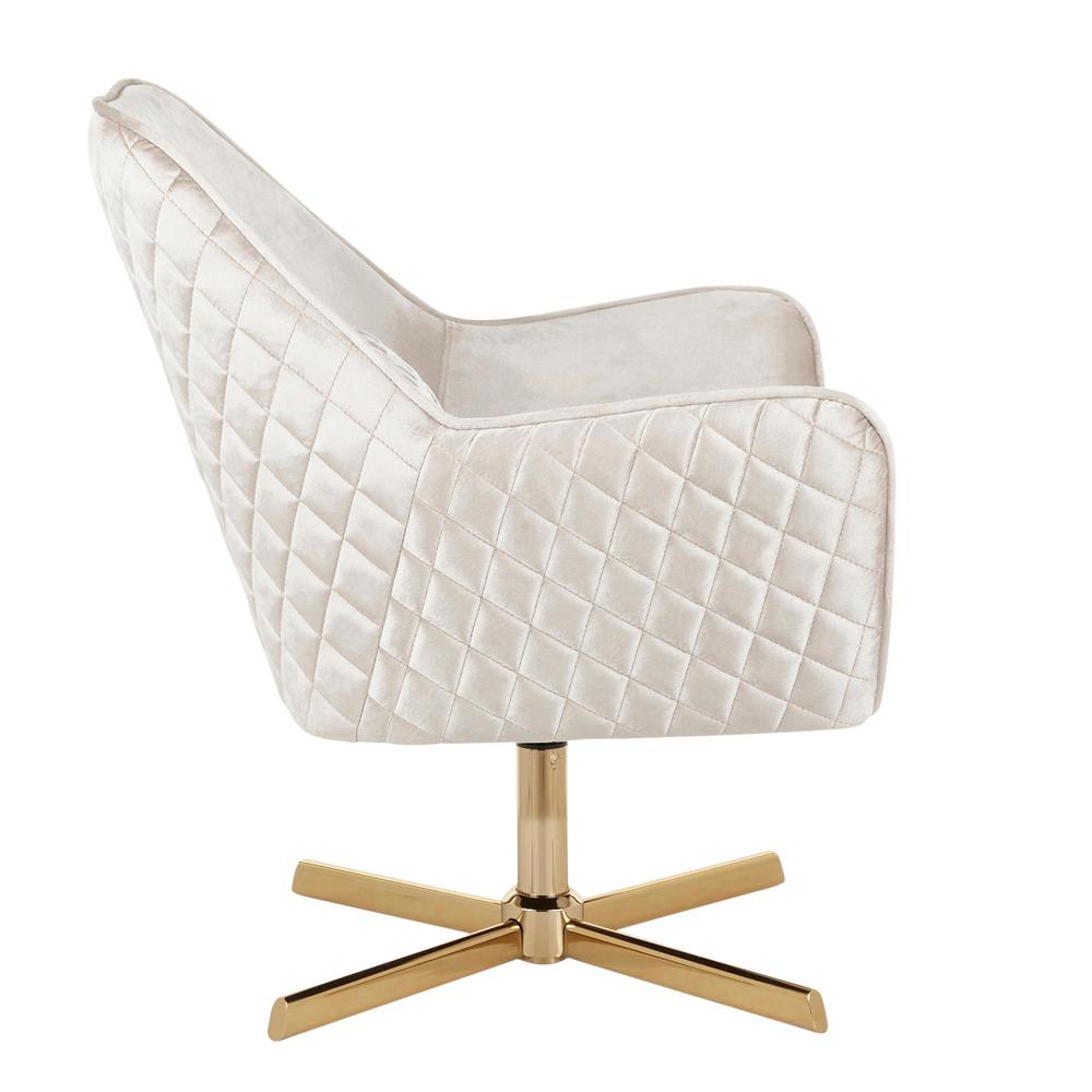 Diana Contemporary Lounge Chair in Gold Metal and Cream Velvet. Picture 2
