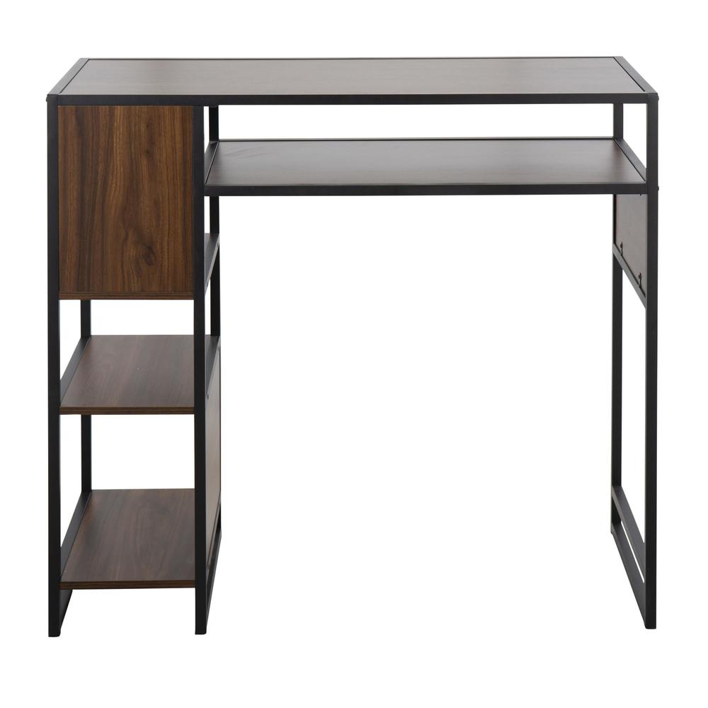 Black Metal, Walnut Wood Display Bar Height Table With Storage. Picture 4