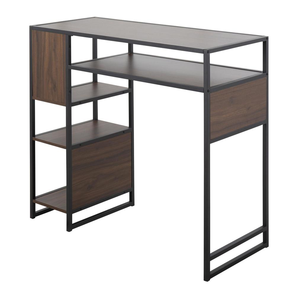 Black Metal, Walnut Wood Display Bar Height Table With Storage. Picture 3