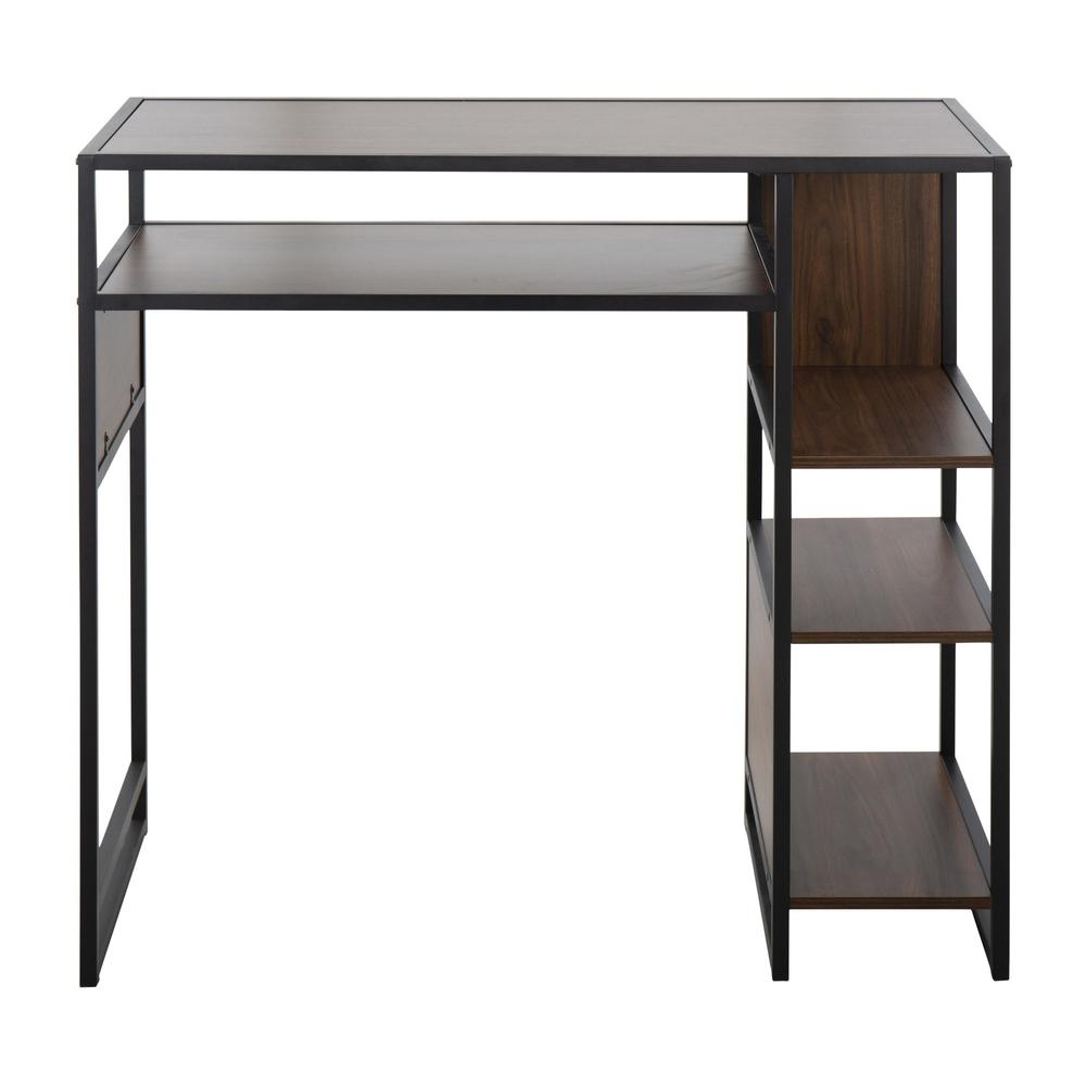 Black Metal, Walnut Wood Display Bar Height Table With Storage. Picture 5