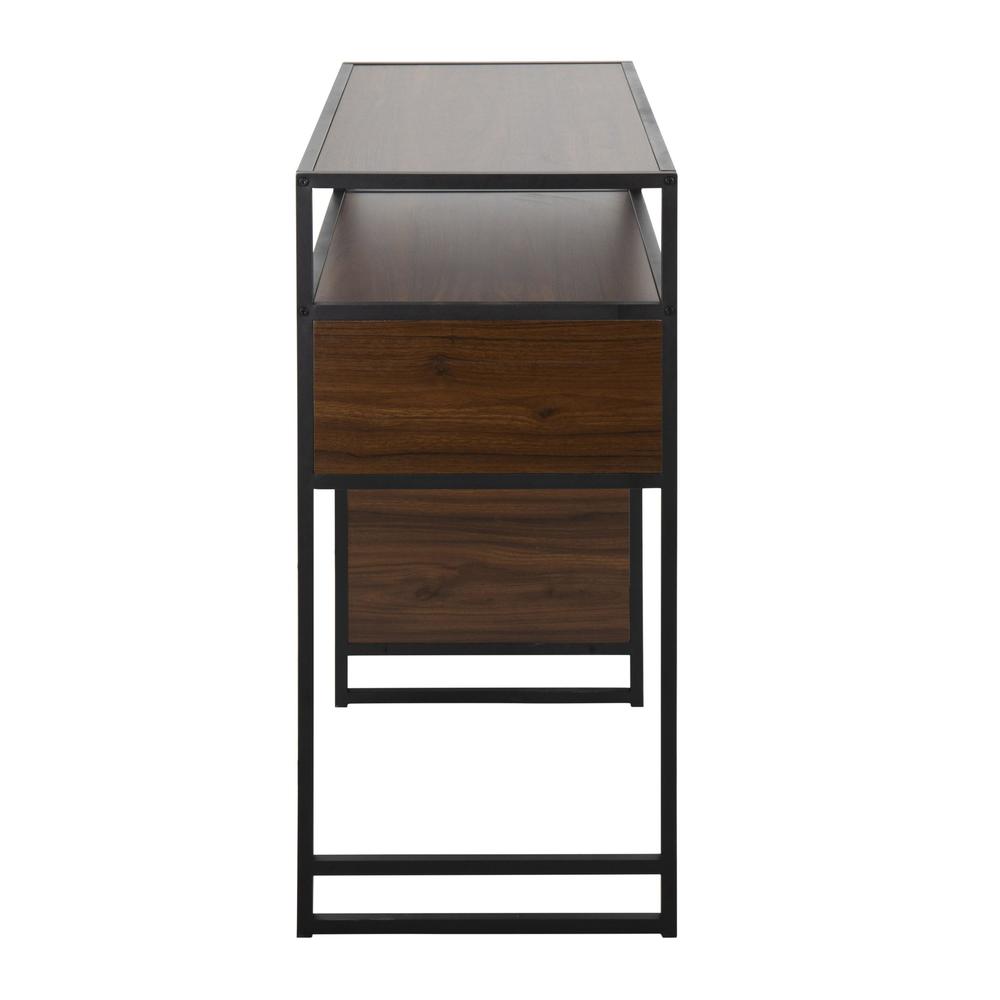 Black Metal, Walnut Wood Display Bar Height Table With Storage. Picture 2