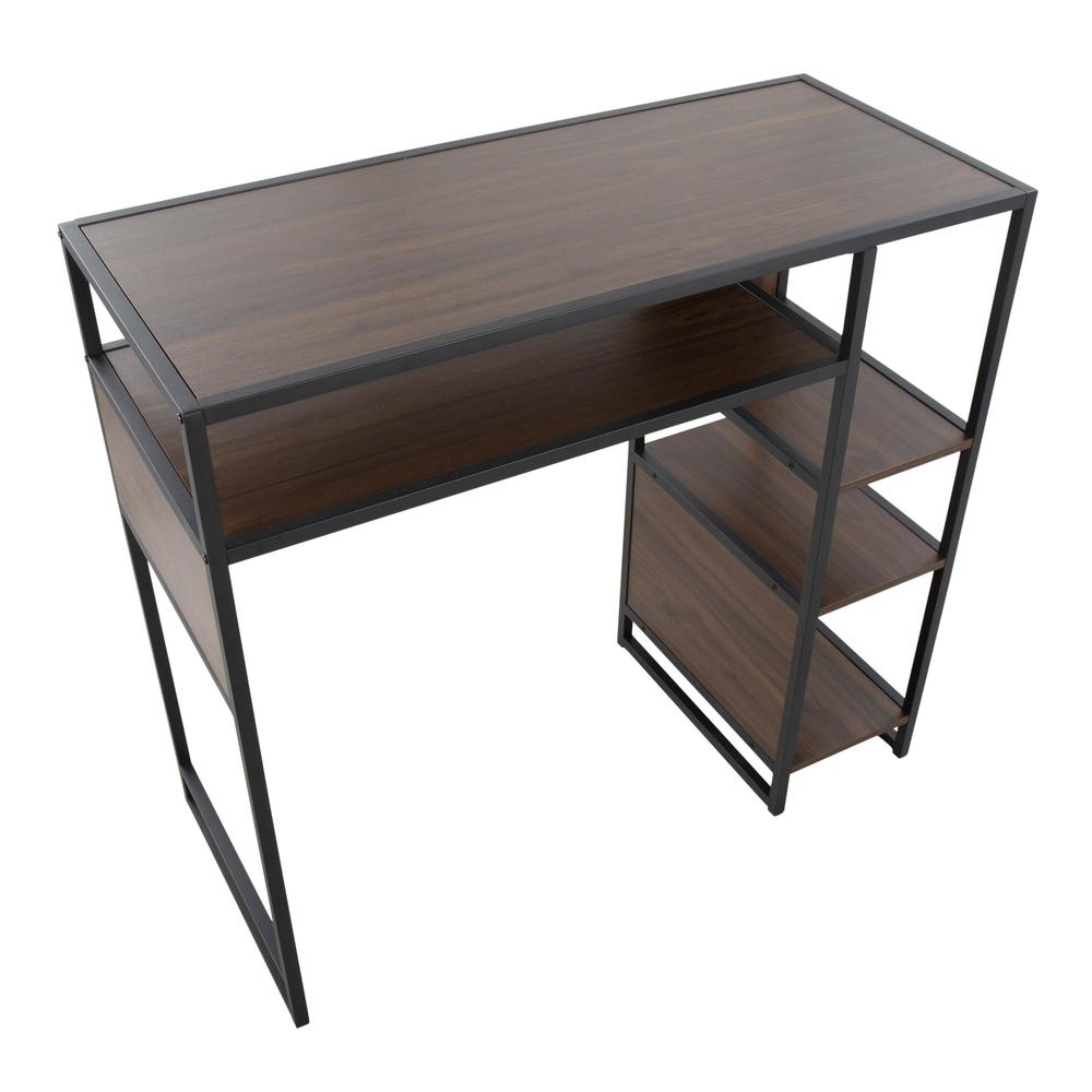 Black Metal, Walnut Wood Display Bar Height Table With Storage. Picture 6