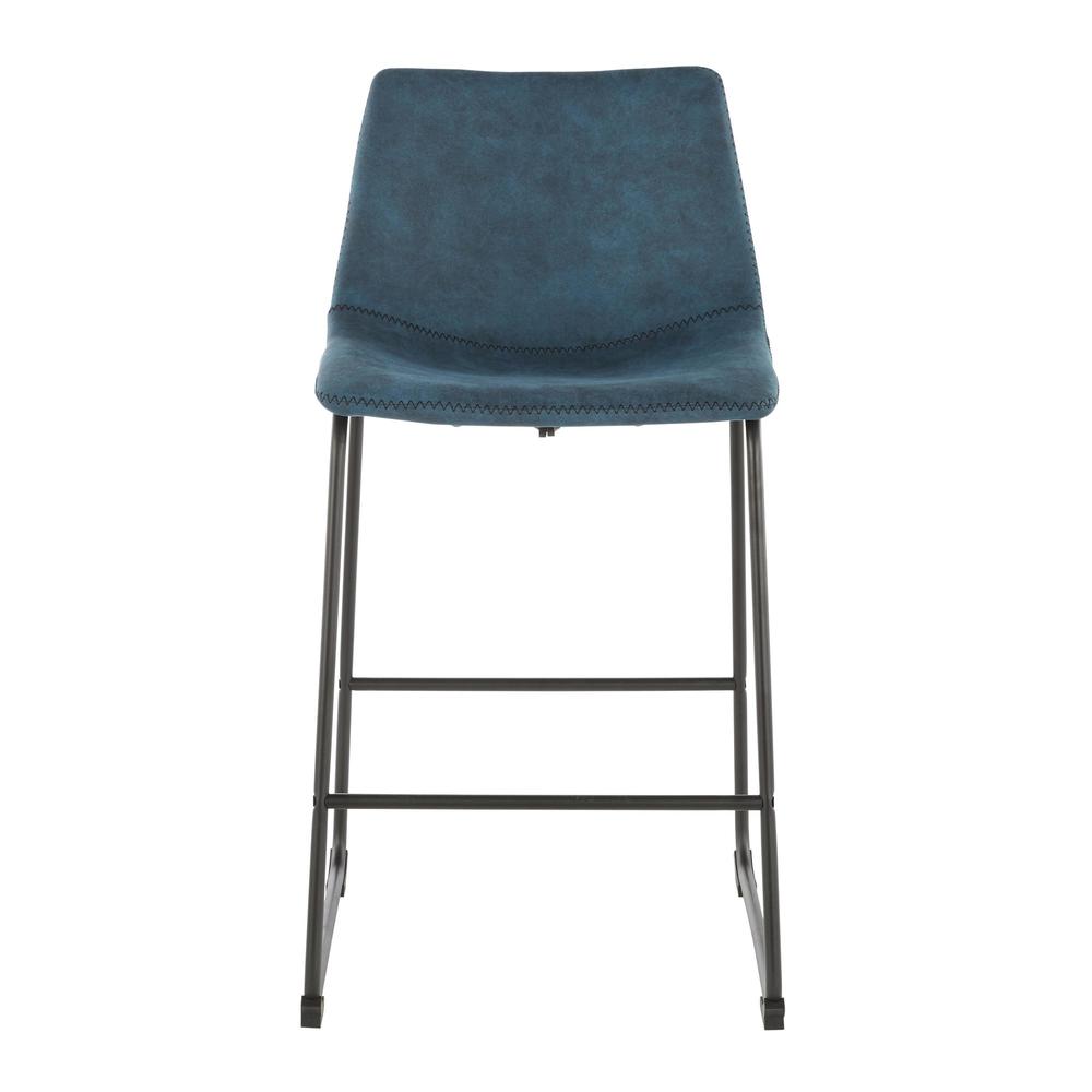 Duke 26" Industrial Counter Stool in Black with Blue Cowboy Fabric and Black Stitching - Set of 2. Picture 6