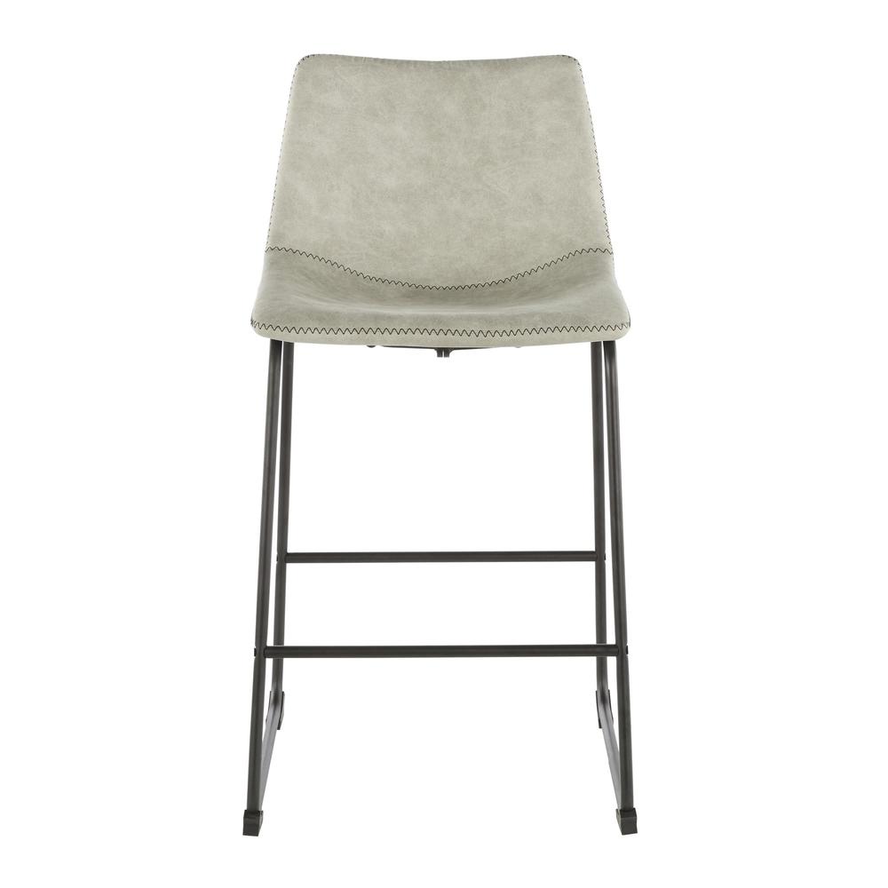 Duke 26" Industrial Counter Stool in Black with Light Grey Cowboy Fabric and Black Stitching - Set of 2. Picture 6