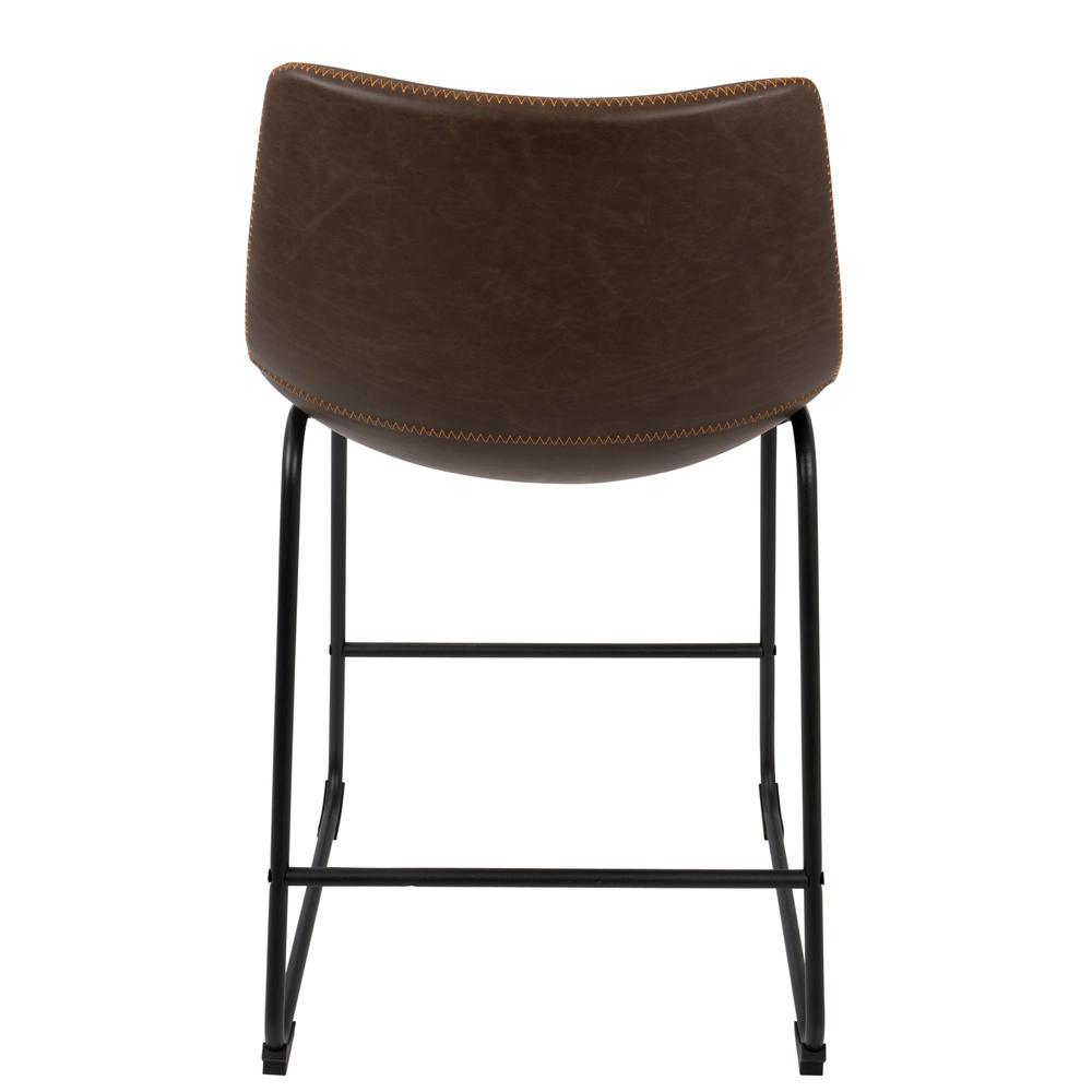 Duke 26" Industrial Counter Stool in Black with Espresso Faux Leather and Orange Stitching - Set of 2. Picture 5