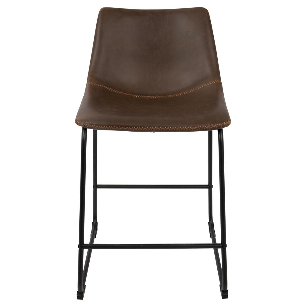 Duke 26" Industrial Counter Stool in Black with Espresso Faux Leather and Orange Stitching - Set of 2. Picture 6