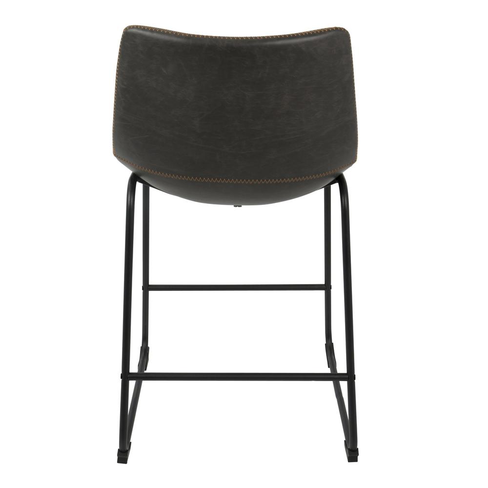 Duke 26" Industrial Counter Stool in Black with Grey Faux Leather and Orange Stitching - Set of 2. Picture 5