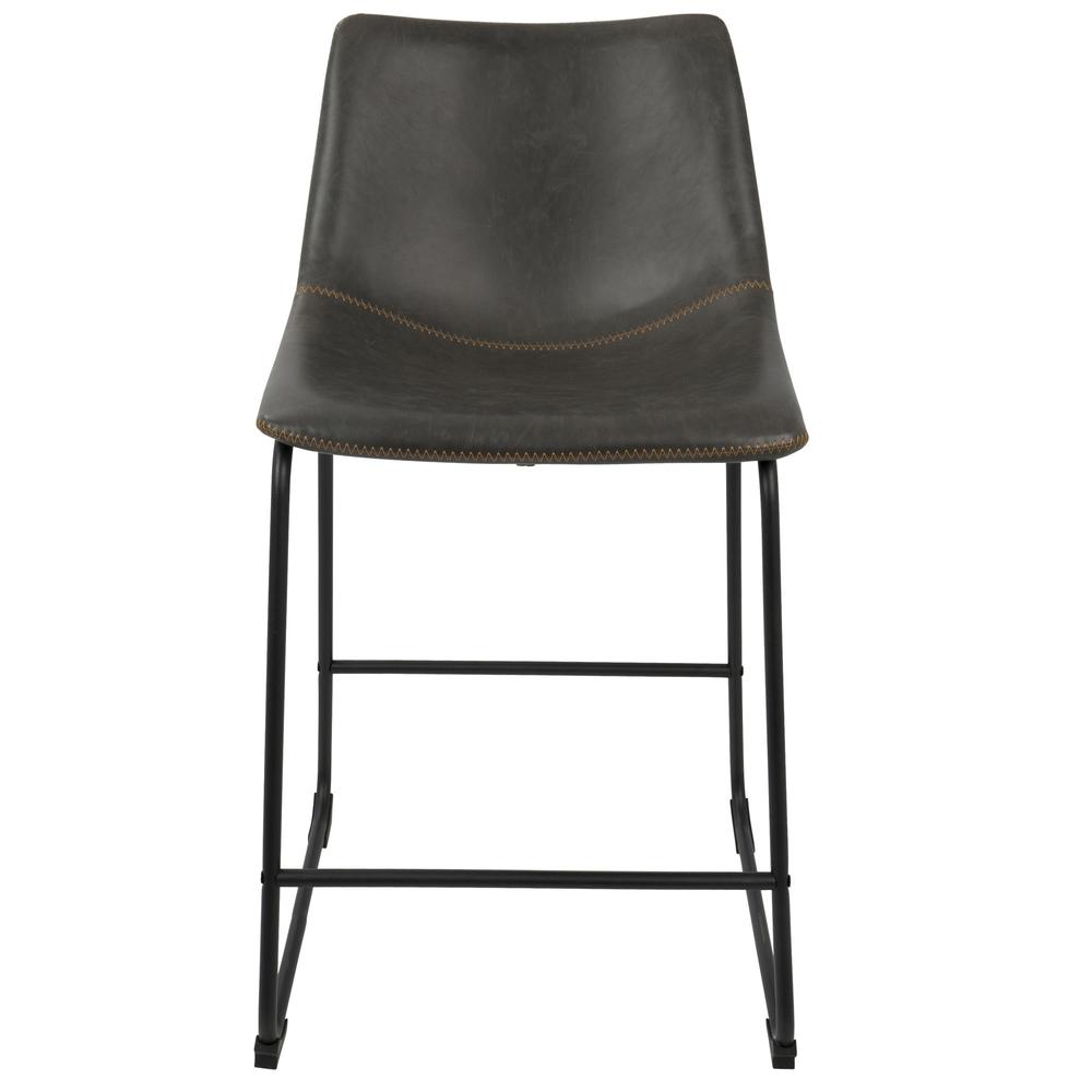 Duke 26" Industrial Counter Stool in Black with Grey Faux Leather and Orange Stitching - Set of 2. Picture 6