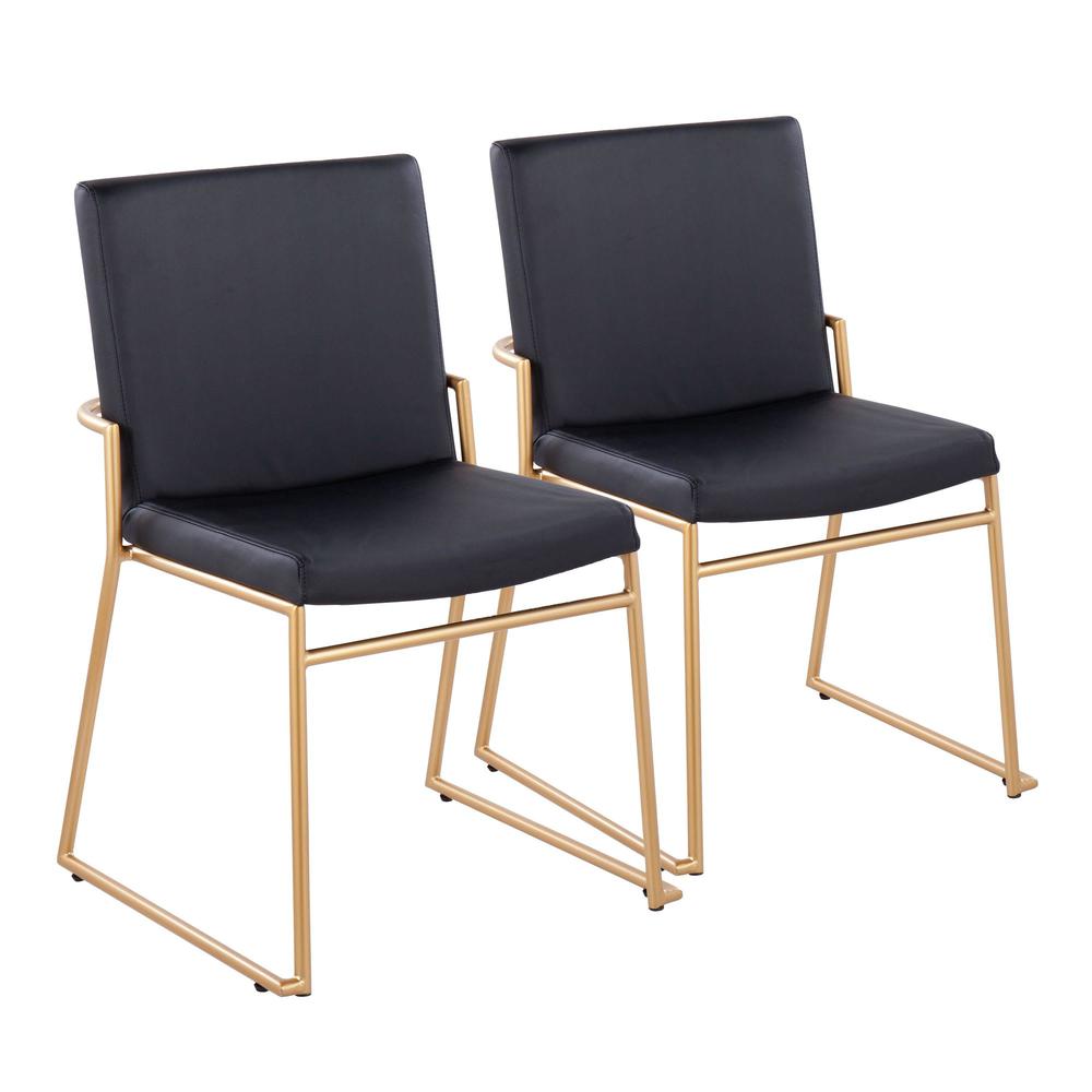 Gold Steel, Black PU Dutchess Dining Chair - Set of 2. Picture 1