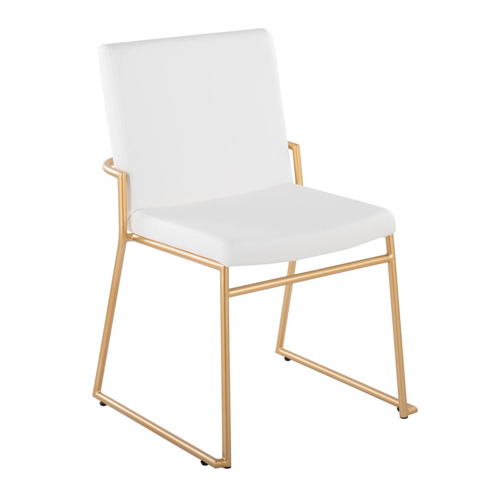 Gold Steel, White PU Dutchess Dining Chair - Set of 2. Picture 2