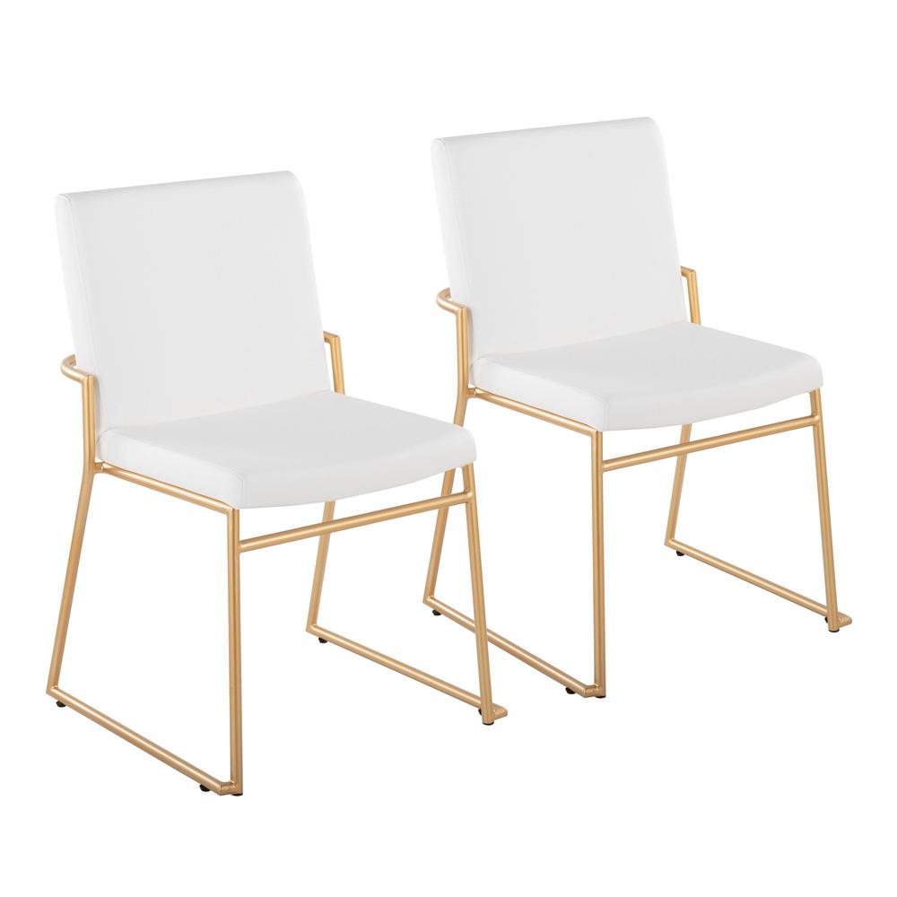 Gold Steel, White PU Dutchess Dining Chair - Set of 2. Picture 1