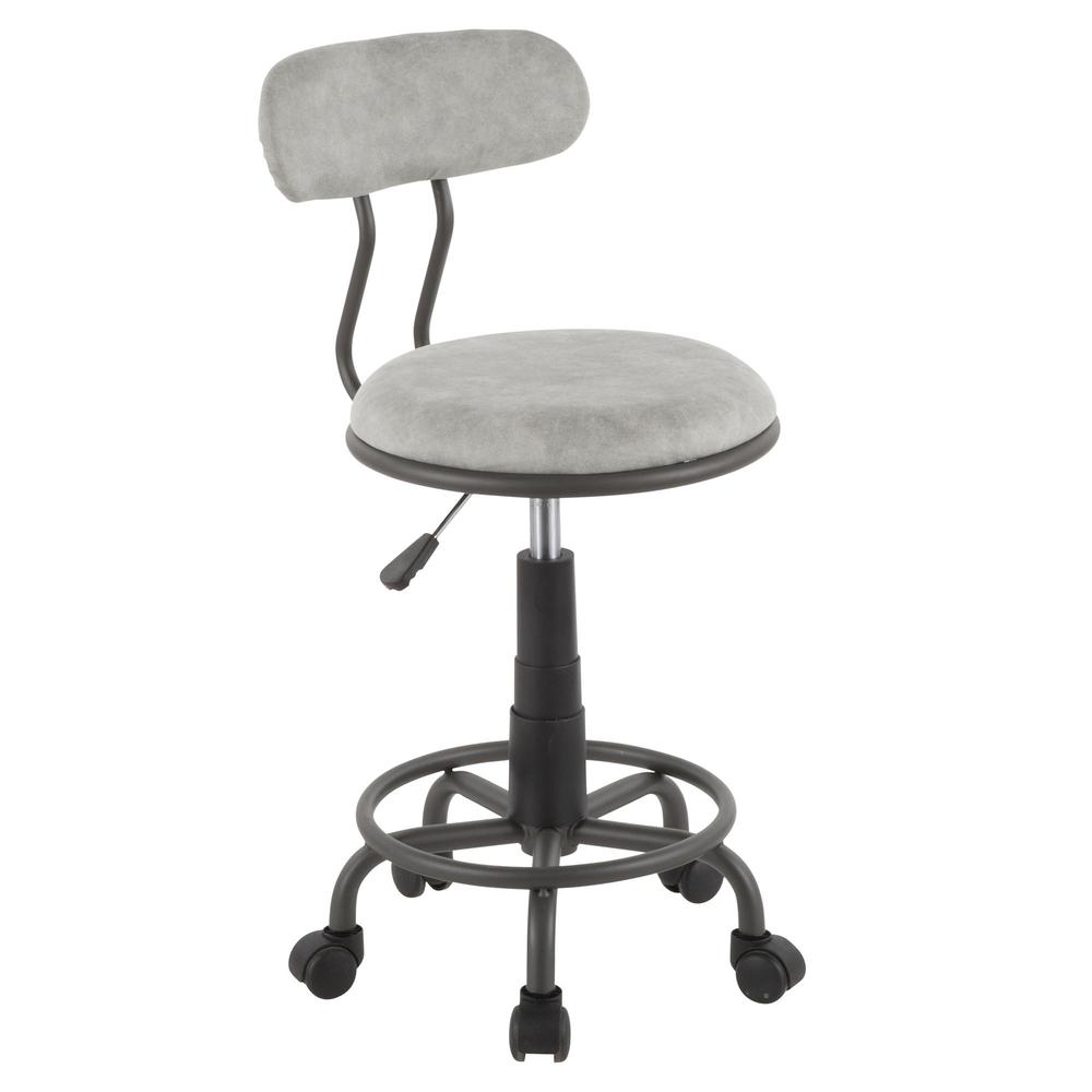 Swift Industrial Task Chair in Grey Metal and Light Grey Faux Leather. Picture 1