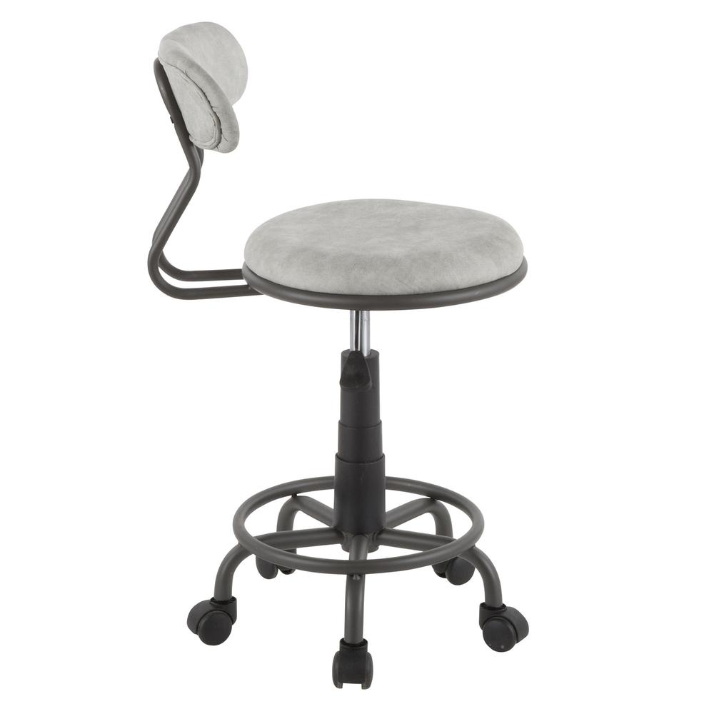 Swift Industrial Task Chair in Grey Metal and Light Grey Faux Leather. Picture 2