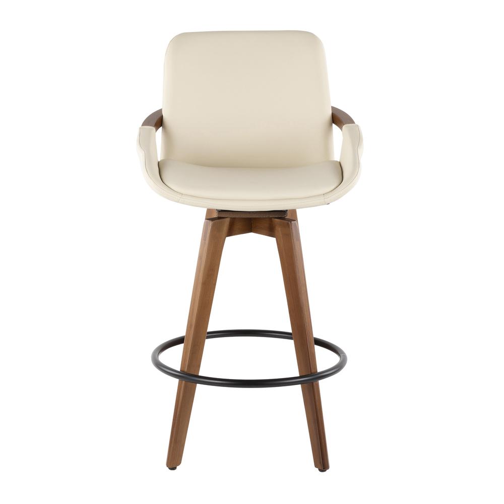 Cosmo Mid-Century Counter Stool in Walnut and Cream Faux Leather. Picture 5