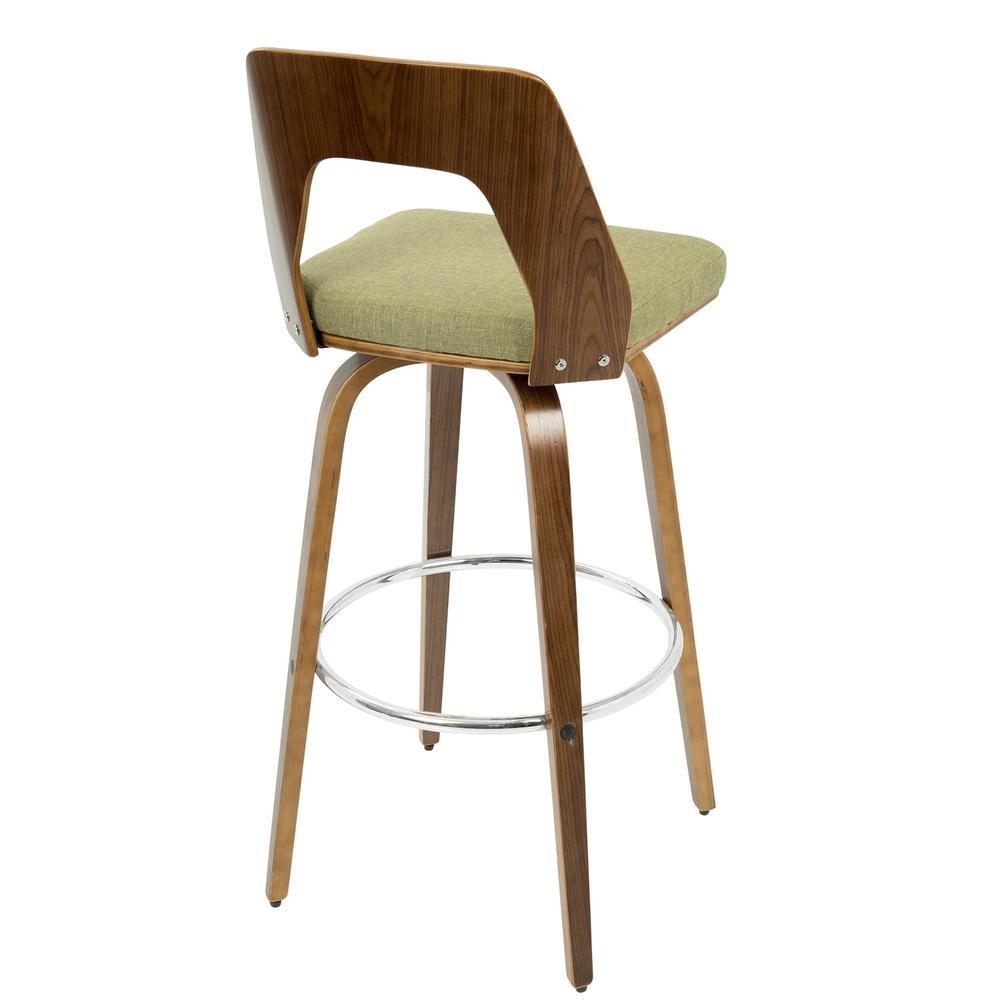 Trilogy Mid-Century Modern Barstool in Walnut and Green Fabric - Set of 2. Picture 5