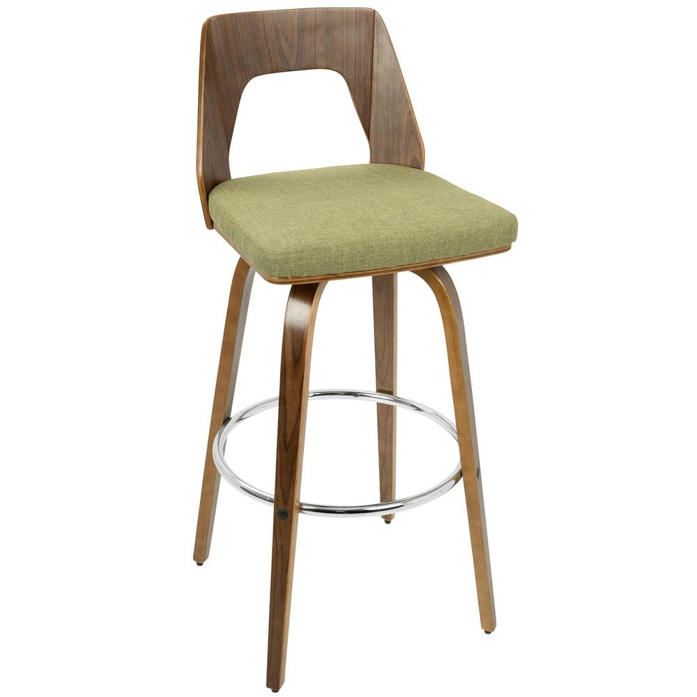 Trilogy Mid-Century Modern Barstool in Walnut and Green Fabric - Set of 2. Picture 3