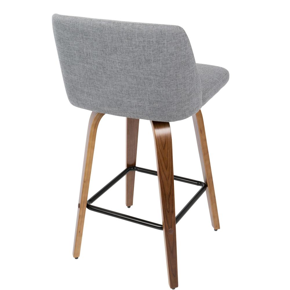 Toriano Mid-Century Modern Counter Stool in Walnut and Grey Fabric - Set of 2. Picture 4