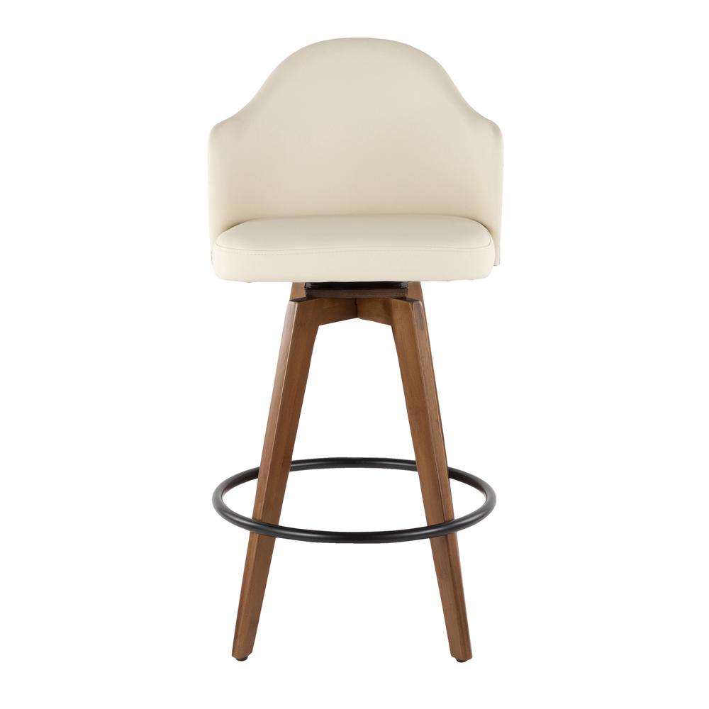 Ahoy Mid-Century Counter Stool in Walnut and Cream Faux Leather. Picture 5