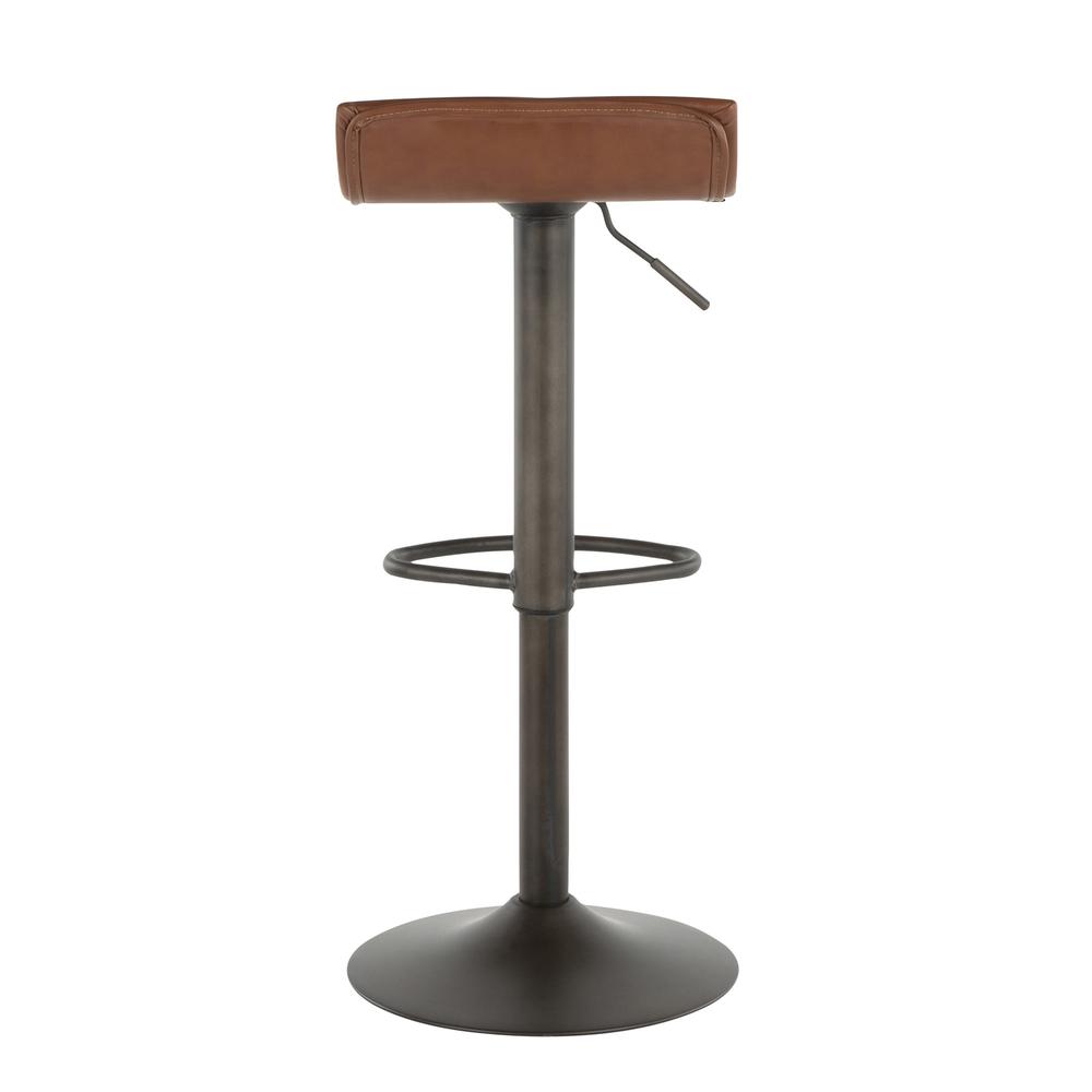 Ale Industrial Barstool in Antique Metal and Brown Faux Leather - Set of 2. Picture 4