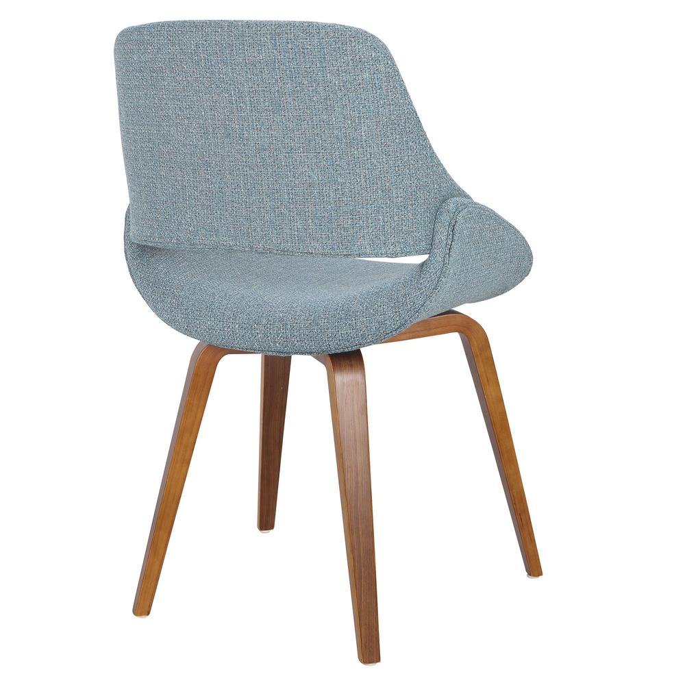 Fabrico Mid-Century Modern Dining/Accent Chair in Walnut and Blue Noise Fabric - Set of 2. Picture 4