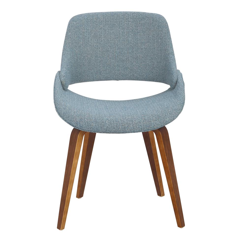 Fabrico Mid-Century Modern Dining/Accent Chair in Walnut and Blue Noise Fabric - Set of 2. Picture 6