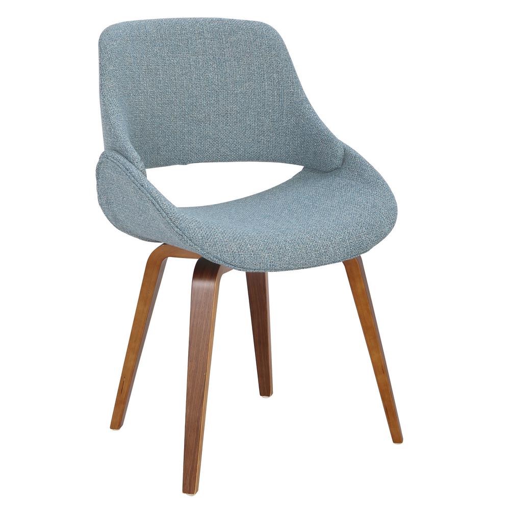Fabrico Mid-Century Modern Dining/Accent Chair in Walnut and Blue Noise Fabric - Set of 2. Picture 2