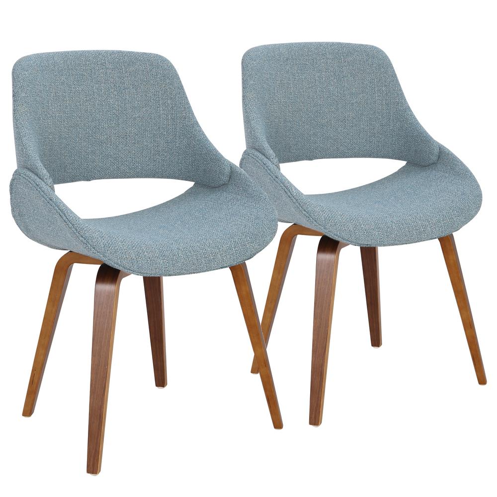 Fabrico Mid-Century Modern Dining/Accent Chair in Walnut and Blue Noise Fabric - Set of 2. Picture 1