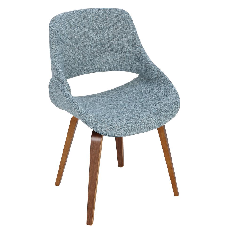 Fabrico Mid-Century Modern Dining/Accent Chair in Walnut and Blue Noise Fabric - Set of 2. Picture 7