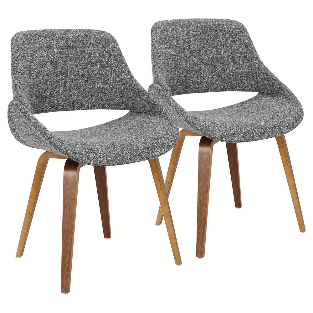 Fabrico Mid-Century Modern Dining/Accent Chair in Walnut and Grey Noise Fabric - Set of 2. Picture 1
