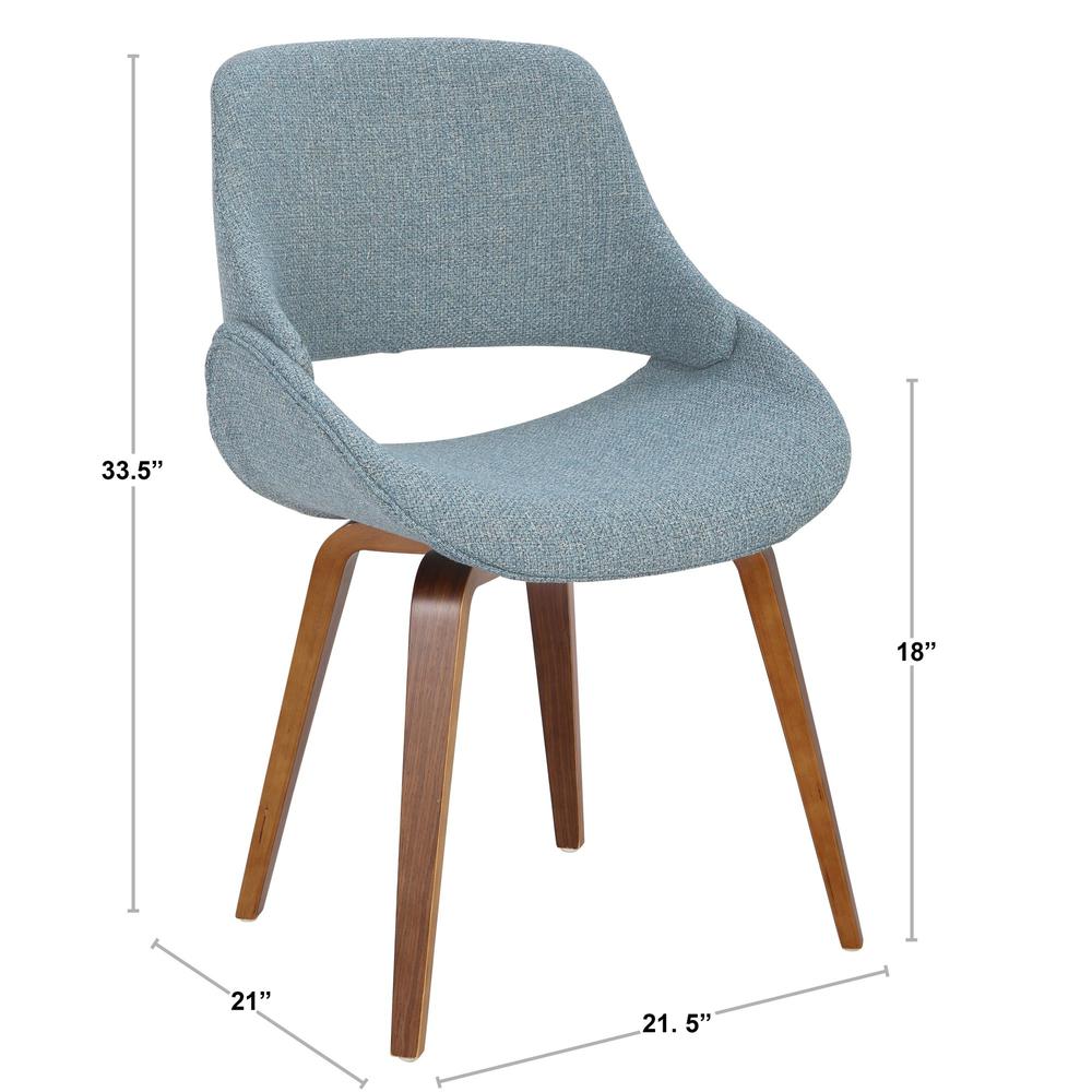 Fabrico Mid-Century Modern Dining/Accent Chair in Walnut and Blue Noise Fabric - Set of 2. Picture 8