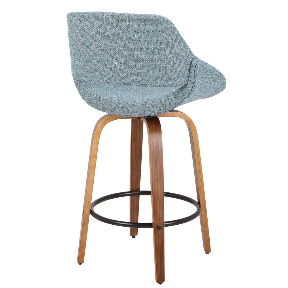 Fabrico Mid-Century Modern Counter Stool in Walnut and Blue Noise Fabric - Set of 2. Picture 4