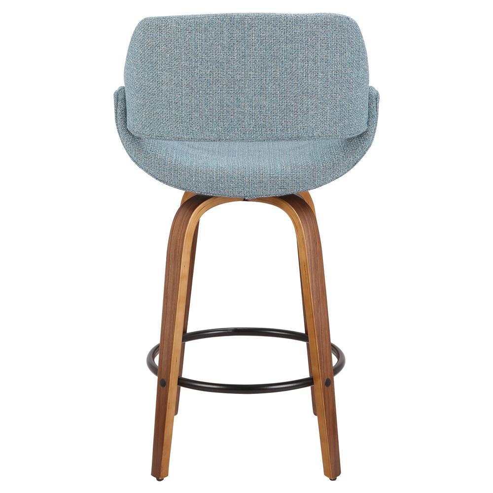 Fabrico Mid-Century Modern Counter Stool in Walnut and Blue Noise Fabric - Set of 2. Picture 5