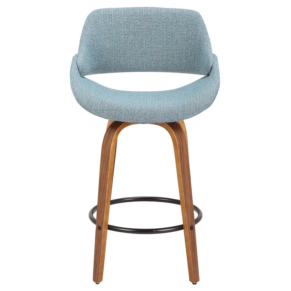 Fabrico Mid-Century Modern Counter Stool in Walnut and Blue Noise Fabric - Set of 2. Picture 6