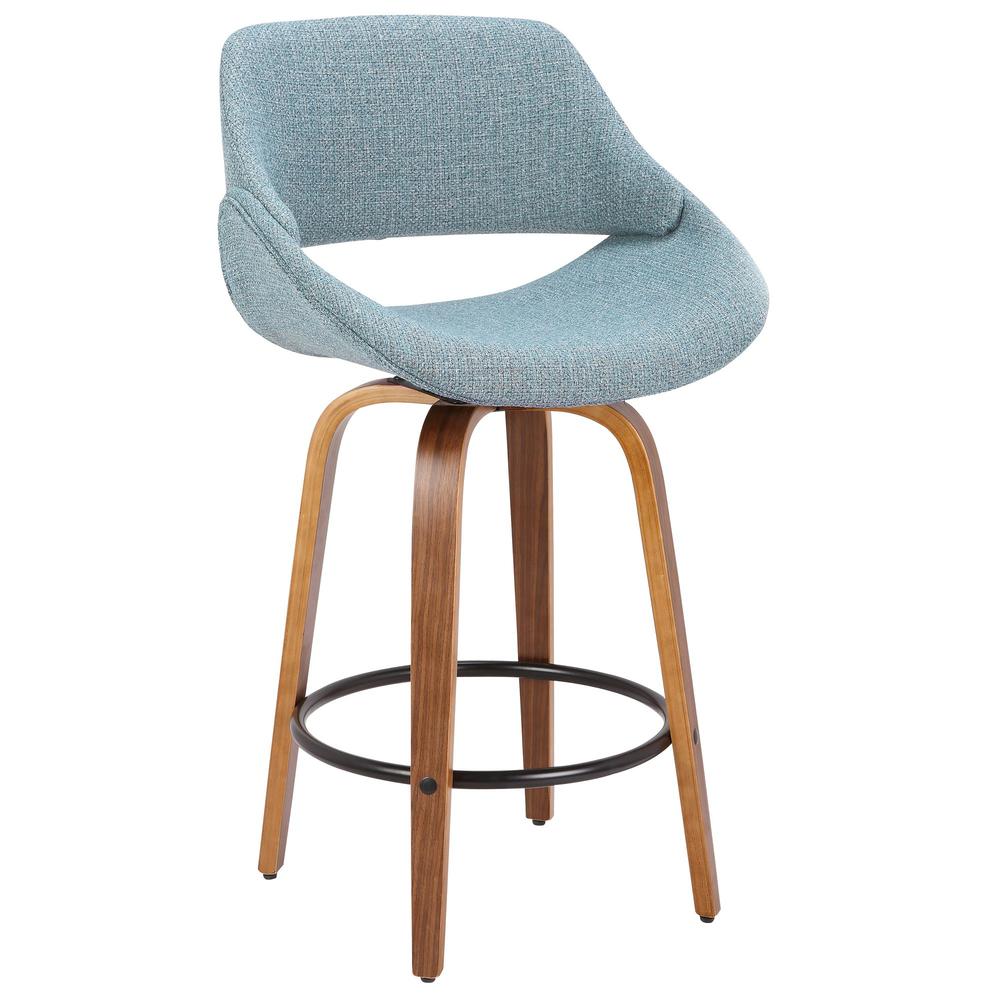 Fabrico Mid-Century Modern Counter Stool in Walnut and Blue Noise Fabric - Set of 2. Picture 2