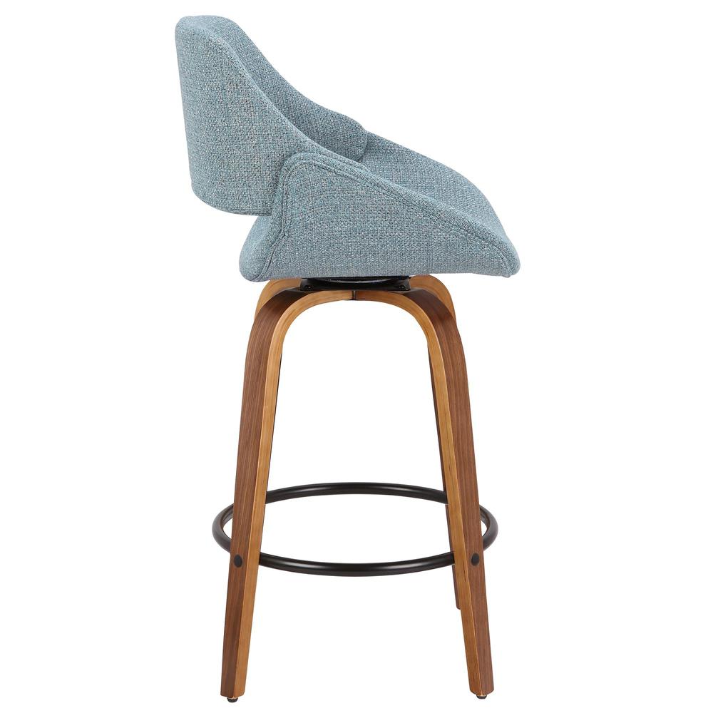 Fabrico Mid-Century Modern Counter Stool in Walnut and Blue Noise Fabric - Set of 2. Picture 3